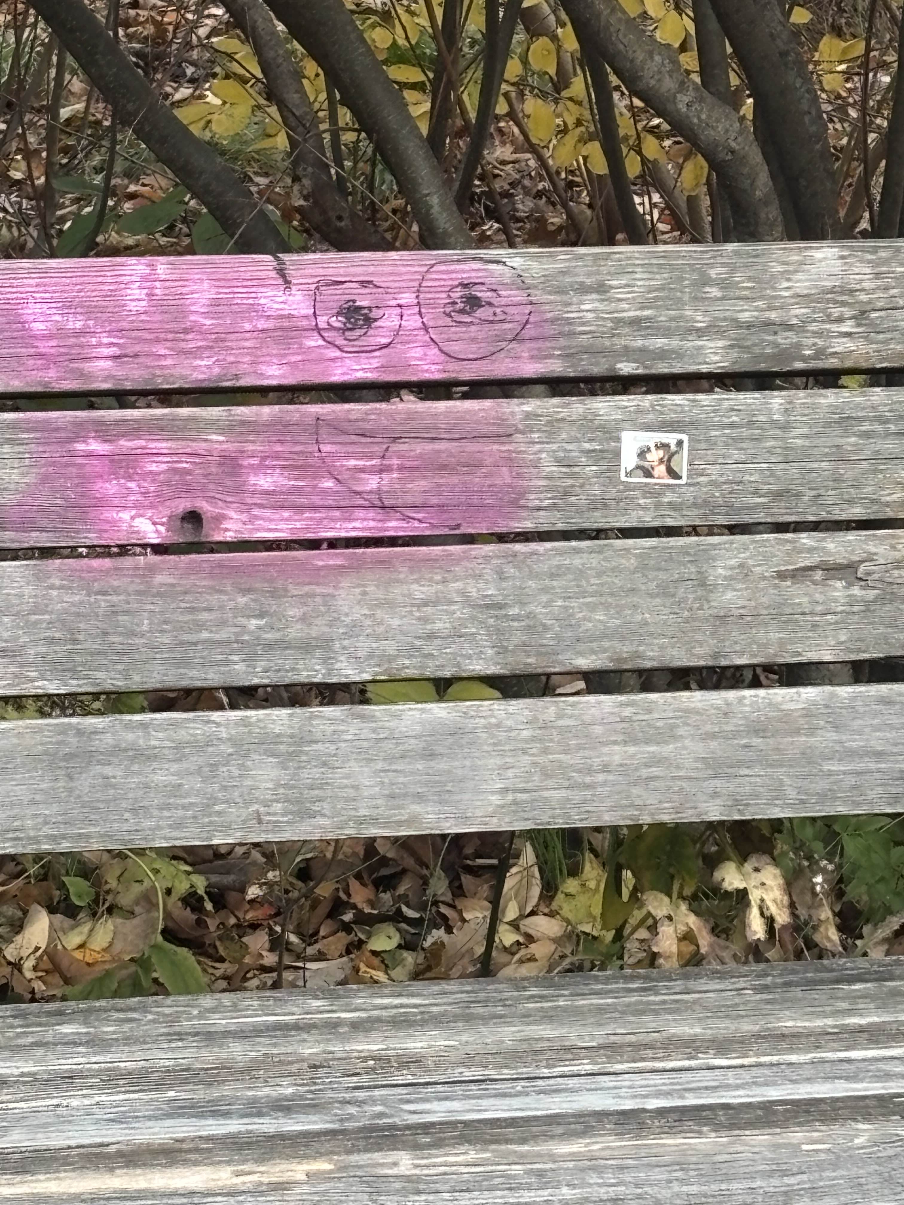 a sticker which says support the troops and features two soldiers staring at each other on a bench next to smiling friends graffi